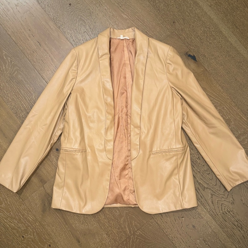 entro Beige Faux Leather‎ Open-Front Blazer